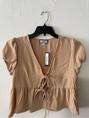 Discreet Beige V-Neck Women's Top